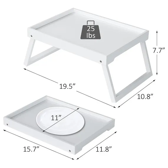 Folding table - Multifunctional folding table for home - Folding bamboo bedside table - Can be used as a dining table, TV table, laptop table, snack table, sofa table or work table - White
