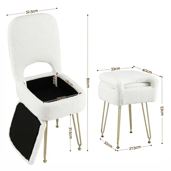 Artiss Storage Ottoman Vanity Stool Foot Stool Folding Back White