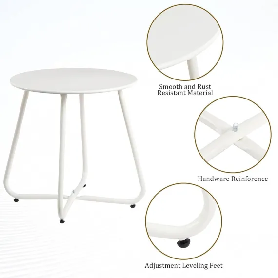 Metal Outdoor Side Table – Round Patio Table, Rust-Resistant Small End Coffee Table for Balcony, Garden, Porch, Living Room & Bedroom – Portable Accent Table for Indoor Outdoor Use, White