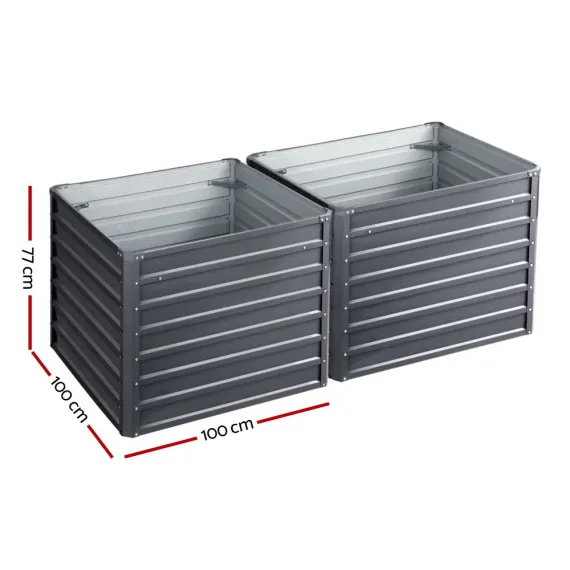 Green Fingers 2x Garden Bed 100x100x77cm Planter Box Raised Container Galvanised