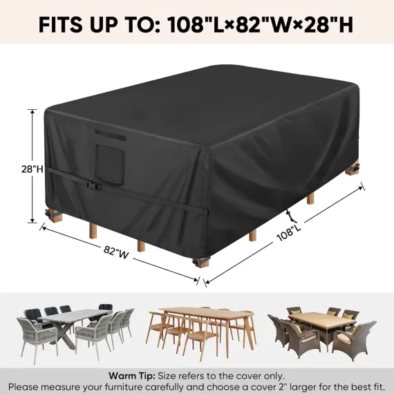 Patio Furniture Covers, Outdoor Furniture Covers Waterproof, Heavy Duty Oxford Patio Table Cover for Outdoor Table, Chair, Sofa, Desk (Black, 108"L x 82"W x 28"H)