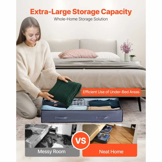 Under Bed Storage with Clear Lids, 996 x 500 x 180 mm, 90L Large Underbed Clothes Storage Containers, Low Profile Under Bed Drawer Shoe Organizer Bins Box for Blanket Shoe Bedroom, 4 Pack