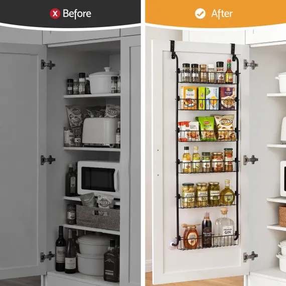 Artiss Over Door Storage Hanger Pantry 6-Tier Metal Hook Hanging Organiser Black