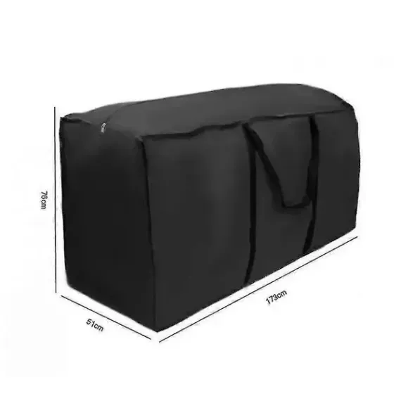 1 Piece 420D Outdoor Cushion Storage Bag, Waterproof Oxford Fabric with Zip and Handles for Patio Furniture, Black, 173 x 76 x 51 cm