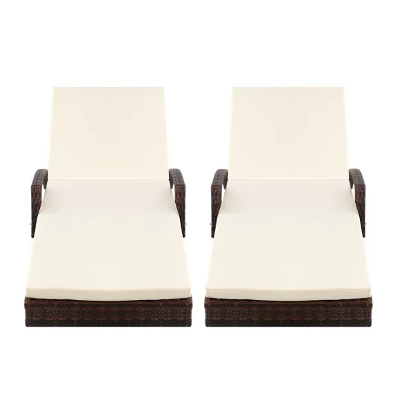 Gardeon 2PC Sun Lounge Wicker Lounger Outdoor Furniture Beach Chair Patio Adjustable Cushion Brown