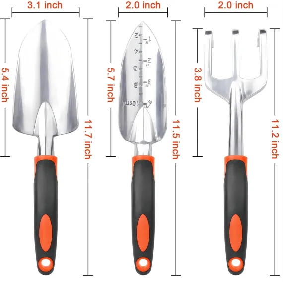 Garden Tools Set, 3 Pack Heavy Duty Gardening Tools Set Include Garden Shovel + Hand Rake Garden Tool, Heavy Duty Hand Cultivators for Gardening