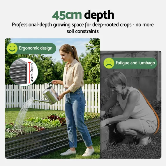 Green Fingers 2-in-1 Raised Garden Bed Kit 45cm Professional Depth Ergonomic 240cm Large Metal Planter Box | Easier Access Veggie Patch | Rust-Proof Galvanised Steel with Safe Rounded Corners & Gloves