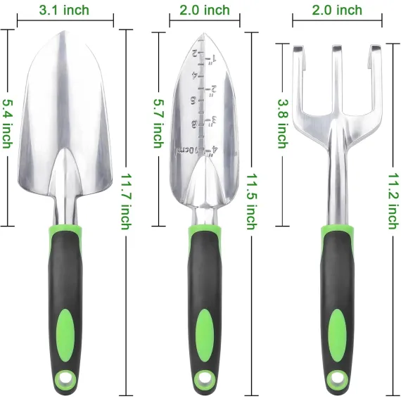 Garden Tools Set, 3 Pack Heavy Duty Gardening Tools Set Include Garden Shovel + Hand Rake Garden Tool, Heavy Duty Hand Cultivators for Gardening