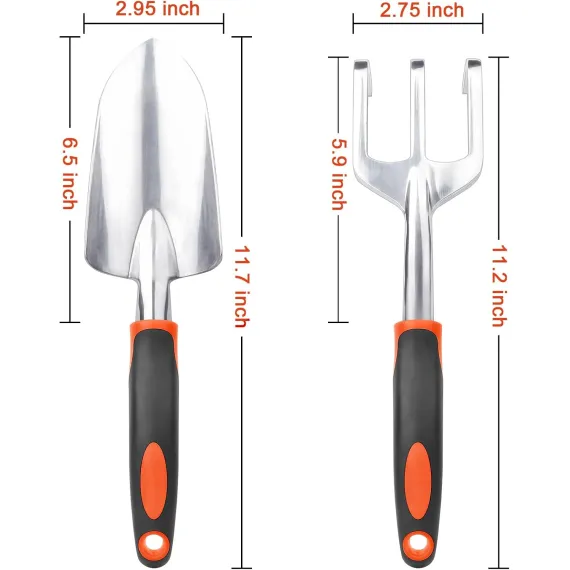 Garden Tool Set, 2 Pack Heavy Duty Gardening Tools Set Include Garden Shovel and Hand Rake Claw Tool with Ergonomic Handle, Small Gardening Hand Tools for Digging Weeding Planting Transplanting