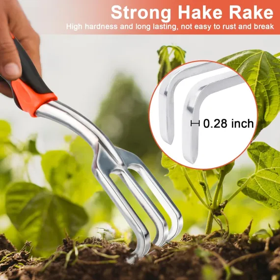 Hand Rake Garden Tool, Heavy Duty Hand Cultivators for Gardening + Garden Tool Set, 2 Pack Heavy Duty Gardening Tools Set