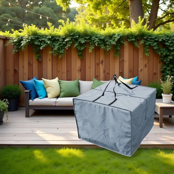Storage bag - Furniture cover - Garden furniture cover - Storage bag for seat cushion - Oxford fabric storage bag - Waterproof storage bag - dust cover - with storage bag - with zipper, handles - for garden furniture, clothing, cushions - 81*81*61 cm - gr