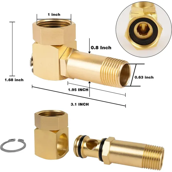 Garden Hose Adapter Brass Swivel Hose Reel Replacement Fitting for Garden Hose, 1 Inch to 0.8 Inch, Brass Construction
