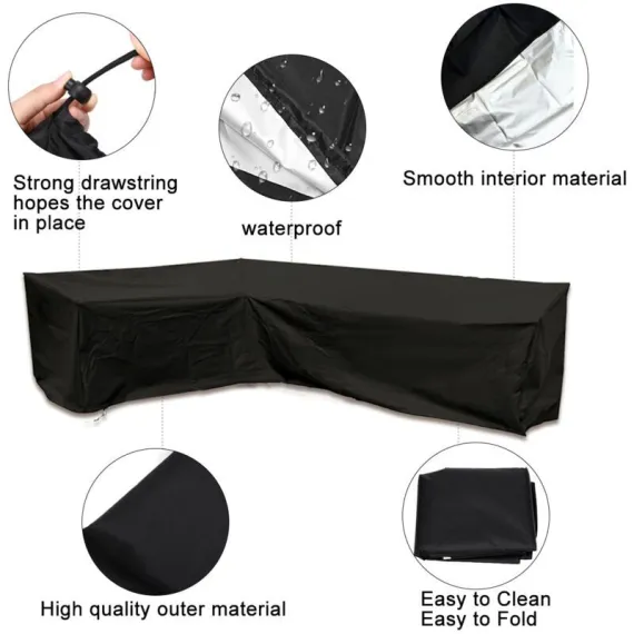 Garden Corner Sofa Cover Waterproof 210D Oxford L Shape Furniture Cover, 300 x 300 x 98 cm