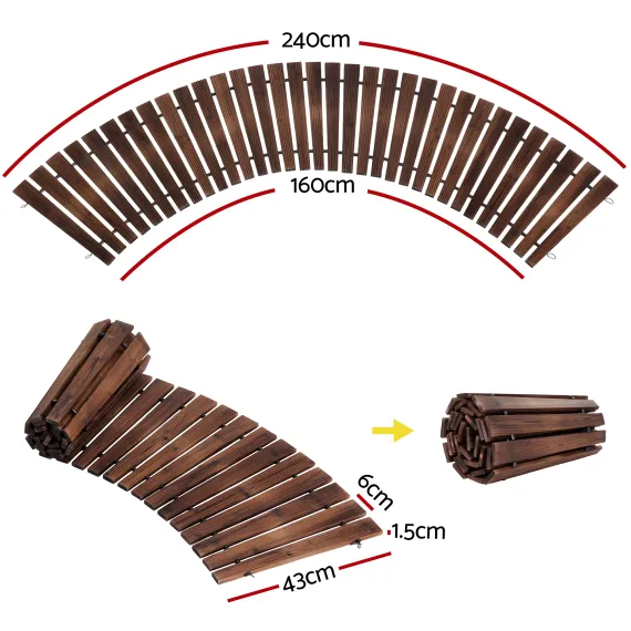 Gardeon 8FT Wooden Garden Pathway Roll-Out Curved Walkway Outdoor Backyard Charcoal Brown
