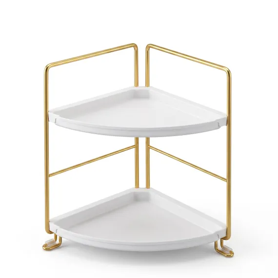 Artiss Bathroom Corner Shelf Countertop Organiser Vanity Storage Rack White Gold