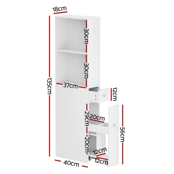 Artiss Bathroom Cabinet Storage Slim Organiser Drawer Toilet Corner 135cm White