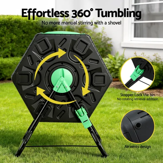 Gardeon Compost Bin 65L Composter Tumbler Rotating Outdoor With Sliding Door