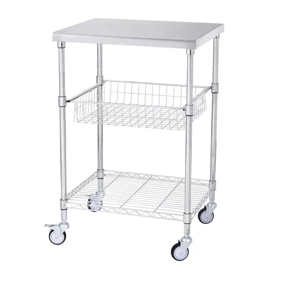 Kitchen Utility Cart, 3 Tiers, Wire Rolling Cart with 213kg Capacity, Steel Service Cart on Wheels, Metal Storage Trolley with 76mm Basket Curved Handle PP Liner 6 Hooks, for Indoor and Outdoor