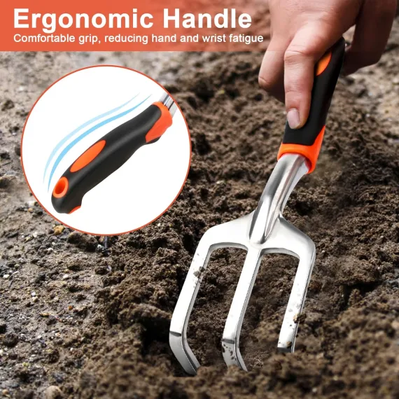 Hand Rake Garden Tool, Heavy Duty Hand Cultivators for Gardening + Garden Tool Set, 2 Pack Heavy Duty Gardening Tools Set
