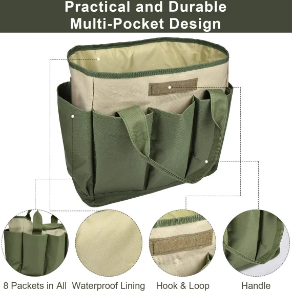 Garden Tool Bag, Gardening Tote With Pockets Canvas Heavy-duty Large Organizer Bag Carrier Gardening Storage Tote for women