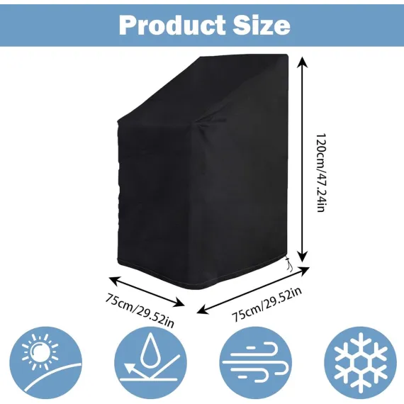 Garden Chair Cover - 75*75*120cm - Garden Furniture Covers - Waterproof Chair Cover - 210D Oxford - furniture covers - stackable garden chair cover - protective cover for garden chairs - dust cover - dustproof - rainproof - sunproof - snowproof - black