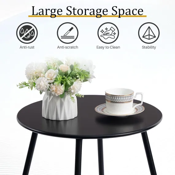 Outdoor Metal Side Table – Rust-Resistant Patio Small Round End Table, Accent Coffee Table for Balcony, Garden, Porch, Living Room & Bedroom – Lightweight Portable Plant Stand, Black