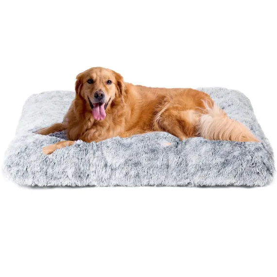 Fluffy Dog Crate Bed for Extra Large Dogs, Plush Faux Fur Pad, Calming Anti Anxiety XL Bed for Crate, Washable Soft Warm Dog Mat with Non-Slip Bottom - Gray - Size 29.5"L x 20"W