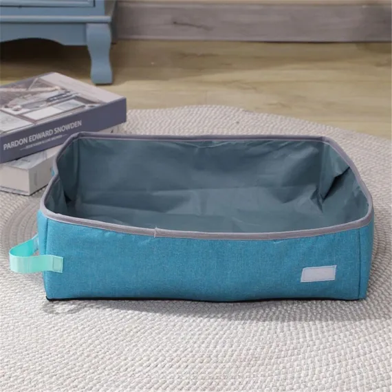 Travel Cat Litter Box, Leak-Proof Portable Litter Box, Collapsible Toilet Tray Carrier for Small Medium Cats (M Blue)
