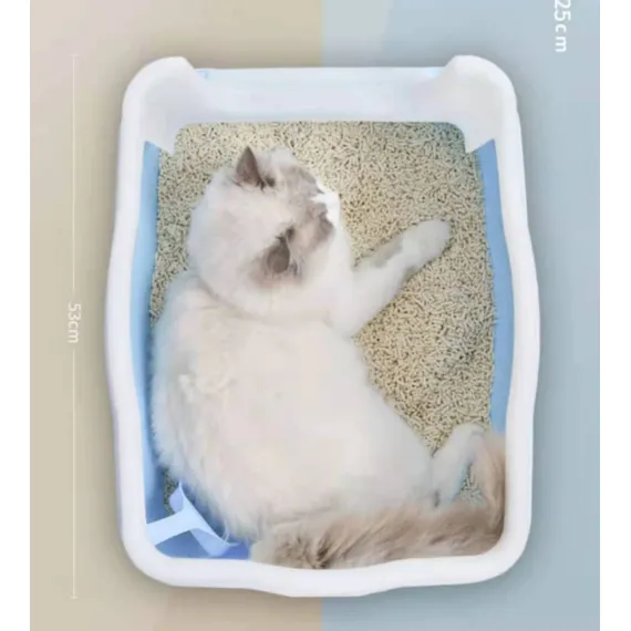 YES4PETS Large Deep Cat Kitty Litter Tray High Wall Pet Toilet Tray With Scoop Blue
