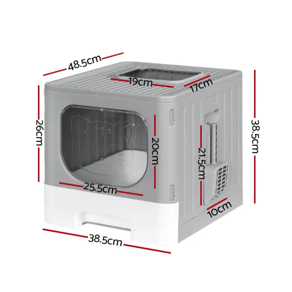 i.Pet Cat Litter Box Large Tray Kitty Toilet Enclosed Hooded Foldable Cat Litter Box Scoop Grey