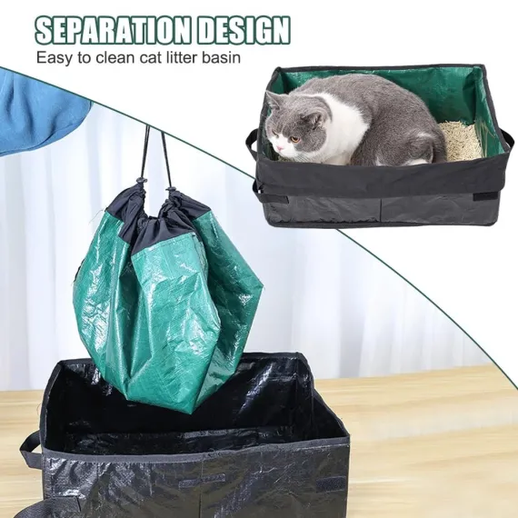 Travel Litter Box, Foldable Cat Litter Tray Anti Leakage Cat Litter Collection with Handle for Small Medium Cat Rabbit