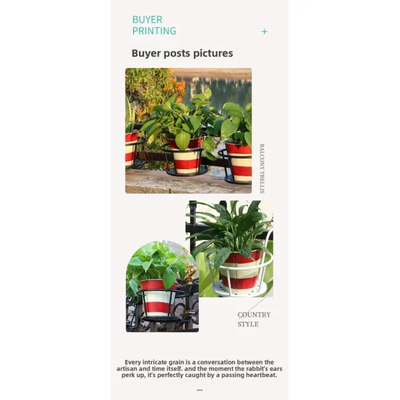 Hanging Flower Pot Holder Metal Balcony Railing Planter Basket Round Iron Rack with Mesh Bottom Fits up to 6cm Rail for Fence & Patio Brown
