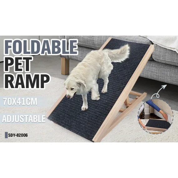 VaKa 70cm Foldable Dog Pet Ramp Adjustable Height Dogs Stairs For Bed Sofa 82006