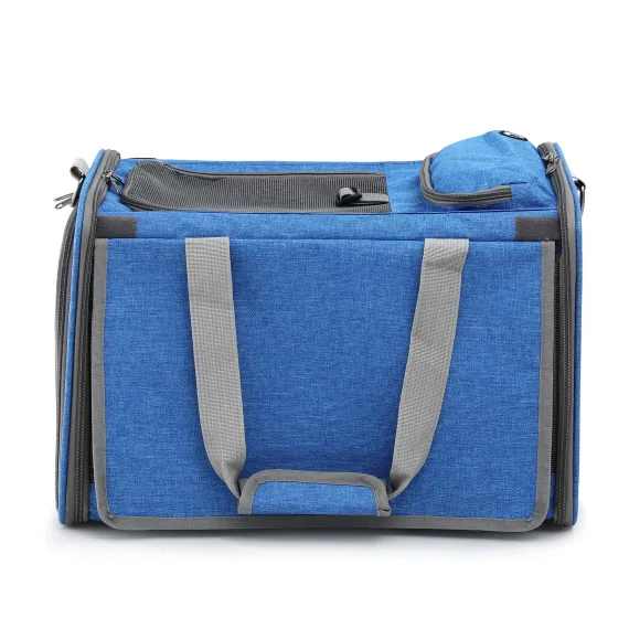 i.Pet Pet Carrier Bag Foldable Dog Cat Durable Crate Travel Cage Portable Car Kennel Blue