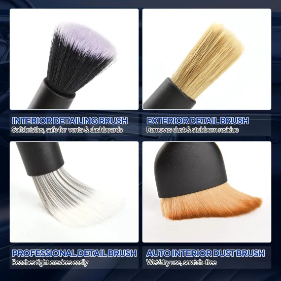 7PCS Car Deng Brush Kit - Ultra Soft Boars Hair Car Interior Deng Brushes, Includes 4 Different Brushes, Multi-use for Cleaning Interior or Exterior - Perfect Car Accessory Gift