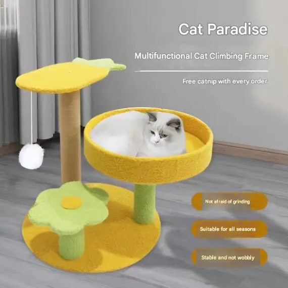 Pineapple Pineapple Cat Tree with Scratching Post & Cozy Perch - Multi-Level Cat Tower with Flower Platform and Hanging Ball for Indoor Cats