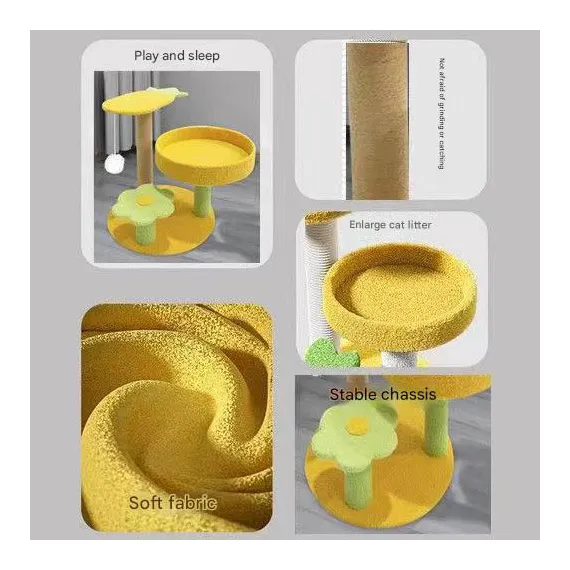 Green Cactus Pineapple Cat Tree with Scratching Post & Cozy Perch - Multi-Level Cat Tower with Flower Platform and Hanging Ball for Indoor Cats