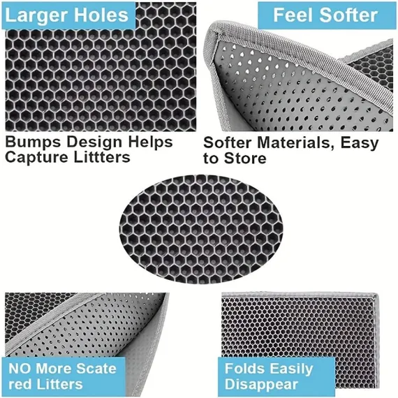 Cat Litter Mat Double Layer Waterproof Urine Proof Trapping Mat  Small Cat Litter Box Mat (Gray, 30x30 Inch of 1)