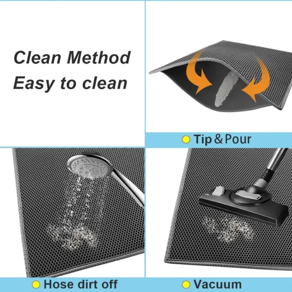 2-PCS Black Double Layer Cat Litter Mat Honeycomb Design Waterproof EVA Trapping Mat for Litter Box Tracking Control 40x50cm Easy Clean Australian Pet Supplies