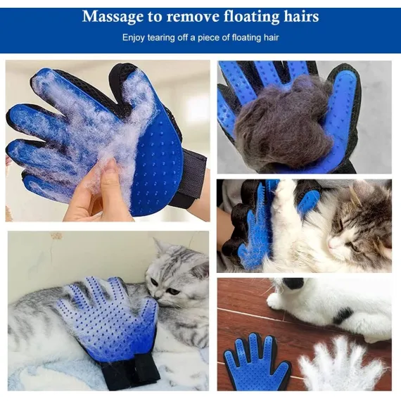 Pet Glove - Brush Glove For Dogs And Cats - Glove Brush - Grooming Gloves - Grooming Brush For Pets - For Cat Dog Horse Rabbit Animal - Blue - 1 Pair