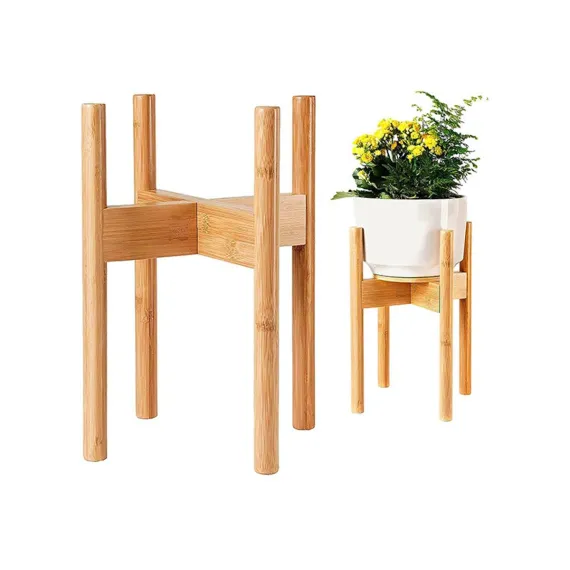 Tall Plant Stand  Fixed Size Raised Bamboo Plant Stand for Indoor Pots (Not Included) - Modern Flower Pot Holder with Plug In Design - Easy to Assemble - Bamboo（Only flower racks）