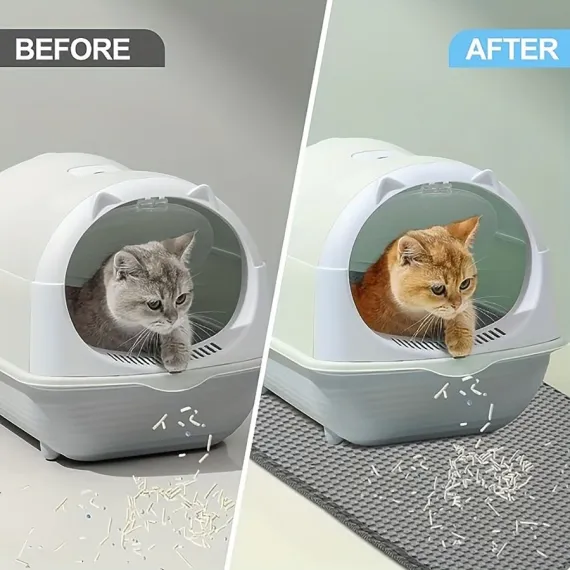 Cat Litter Mat Double Layer Waterproof Urine Proof Trapping Mat  Small Cat Litter Box Mat (Gray, 30x30 Inch of 1)