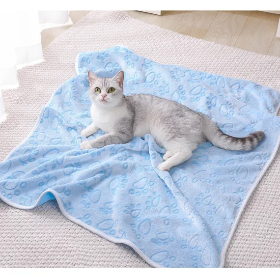Brown Pet Blanket Set – Plush Paw Print Design, 3-Piece Pack (S/M/L Sizes)