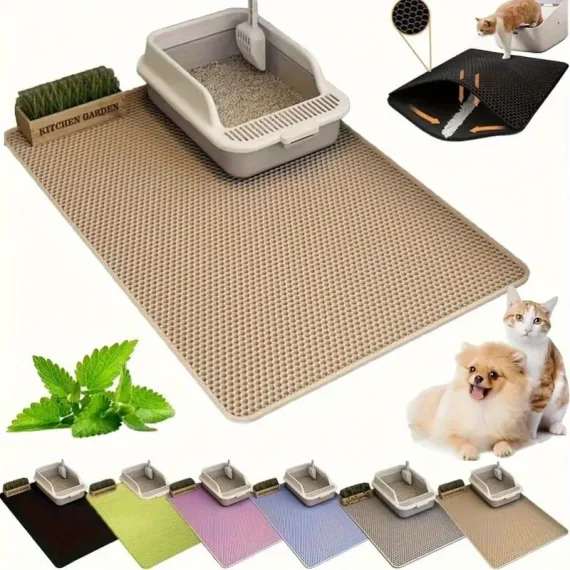Double-Layer Honeycomb Cat Litter Mat – Waterproof, Slip-Resistant, Leak-Proof, and Easy-Clean Pet Mat for Litter Box Area, Odor-Free and Durable with 6 Vibrant Colors Available (2XL, Pink)