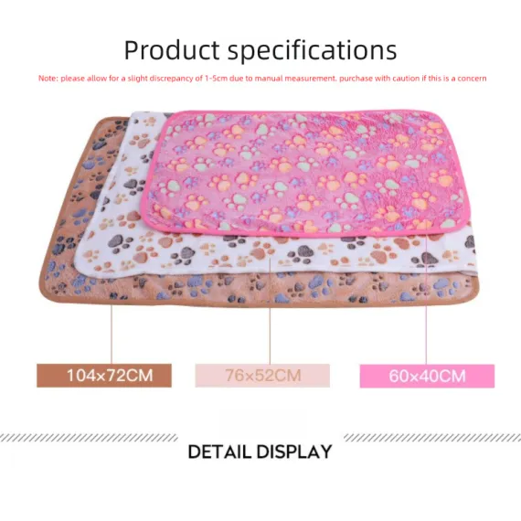 Brown Pet Blanket Set – Plush Paw Print Design, 3-Piece Pack (S/M/L Sizes)