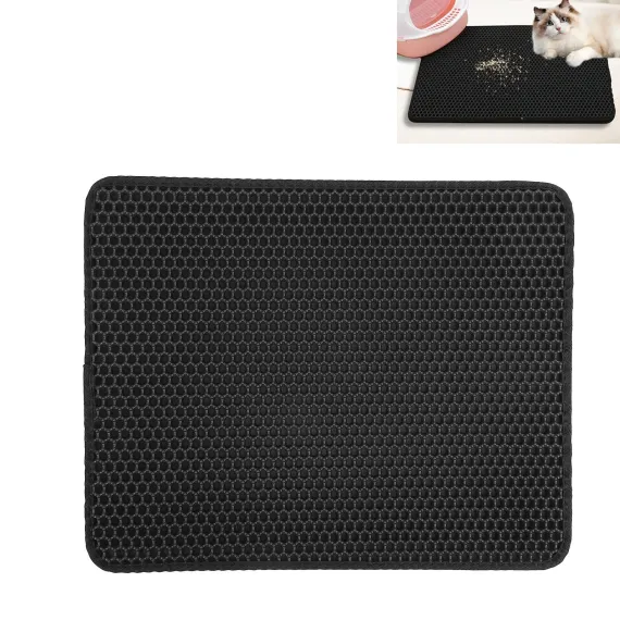 Cat Litter Mat,Double Layer Honeycomb Cat Litter Trapping Mat, Non Slip Waterproof Urine Proof Cat Litter Box Mat for Floor, Kitty Litter Rug, Cat Supplies, Black 30*30cm