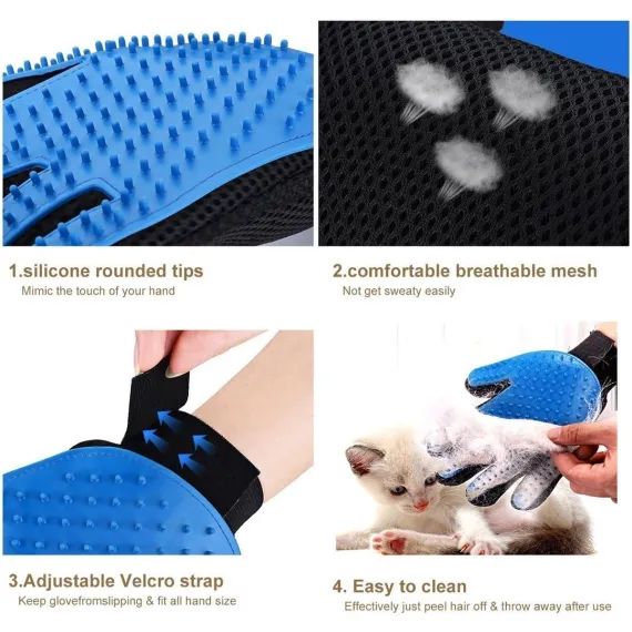 Pet Glove - Brush Glove For Dogs And Cats - Glove Brush - Grooming Gloves - Grooming Brush For Pets - For Cat Dog Horse Rabbit Animal - Blue - 1 Pair