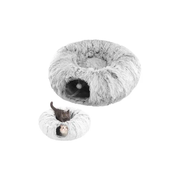 Plush Cat Tunnel with Cat Bed Pet Cat Tunnel Toys Gray