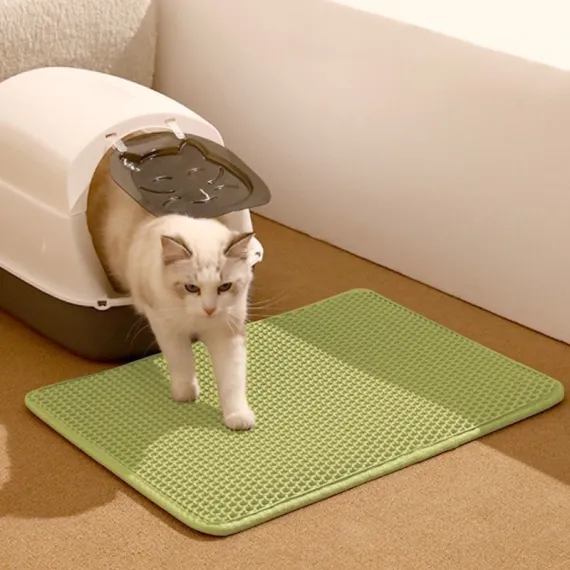2-PCS Green Double Layer Cat Litter Mat Honeycomb Design Waterproof EVA Trapping Mat for Litter Box Tracking Control 40x50cm Easy Clean Australian Pet Supplies