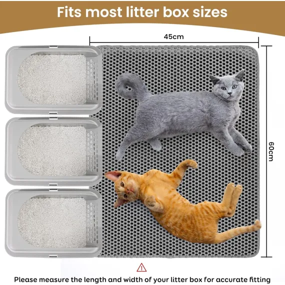 Cat Litter Mat ，60x45cm Double-Layer Honeycomb Design, Waterproof & Urine-Proof, Traps Litter to Keep Floors Clean(Gray)